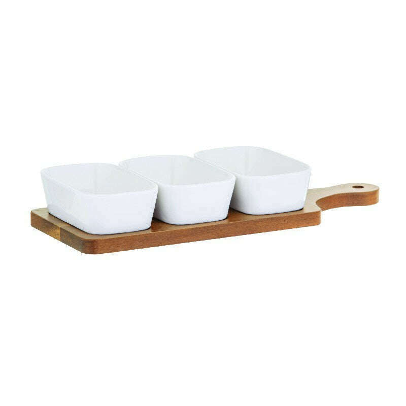 Davis & Waddell Loft Set of 3 Rectangular Dishes on Acacia Wood Paddle