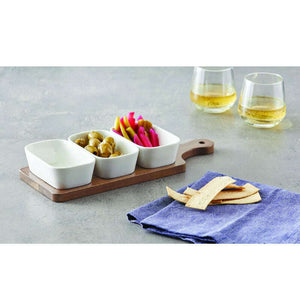 Davis & Waddell Loft Set of 3 Rectangular Dishes on Acacia Wood Paddle