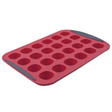 Load image into Gallery viewer, Silicone 24 Cup Mini Muffin Pan, a durable and non-stick pan perfect for making bite-sized muffins, cupcakes, and more. The pan features 24 cups and is made from high-quality silicone material. Easy to use and clean, this muffin pan is a must-have for any baker.