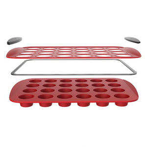 Silicone 24 Cup Mini Muffin Pan, a durable and non-stick pan perfect for making bite-sized muffins, cupcakes, and more. The pan features 24 cups and is made from high-quality silicone material. Easy to use and clean, this muffin pan is a must-have for any baker.